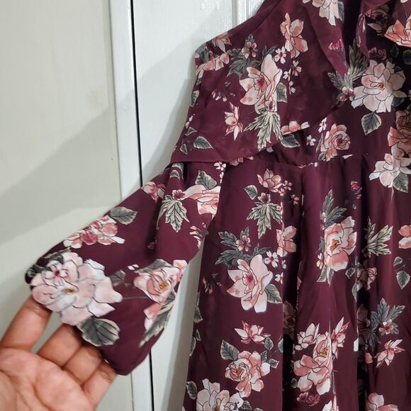 Torid Women's Plus Size 14 Burgundy Floral Cold Shoulder Boho Dress.  SKU# A-117 - Picture 6 of 16